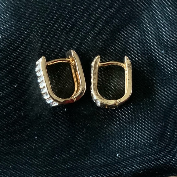 Pavé Box Gold Plated Micro CZ Stone Small Hoop Earrings - Picture 2 of 11